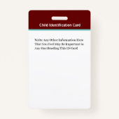 Badge Carte d'identité d'identité photo d'enfant garçon  (Dos)