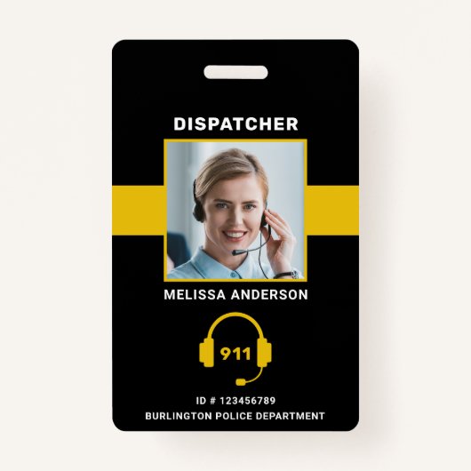 Badge Carte d'identité Dispatcher 911 Thin Gold Line Cus (Devant)