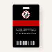 Badge Carte d'identité du pompier photo personnalisée Ca (Dos)