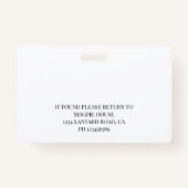 Badge Carte d'identité d'un résident de soins infirmiers (Dos)