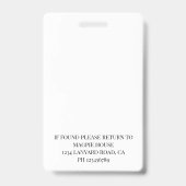 Badge Carte d'identité d'un résident de soins infirmiers (Arrière)