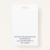 Badge Carte d'identité d'un résident de soins infirmiers (Dos)