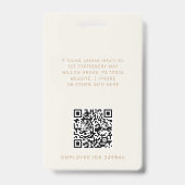 Badge Carte d'identité employé à code QR avec logo en or (Arrière)
