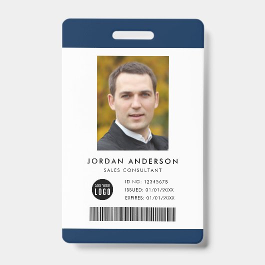 Badge Carte d'identité employé avec code-barres, logo et (Avant)