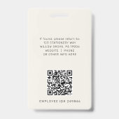 Badge Carte d'identité employé avec code QR et logo Aver (Arrière)