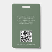 Badge Carte d'identité employé avec code QR et logo vert (Arrière)