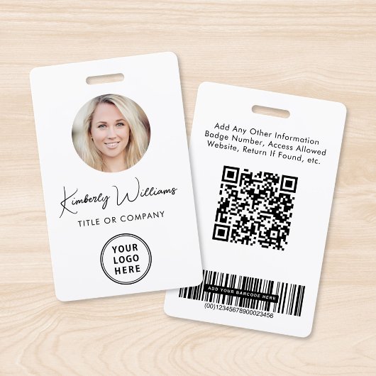Badge Carte d'identité employé avec codes QR et codes-ba