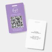 Badge Carte d'identité employé Code QR Lilac simple (Avant & arrière)