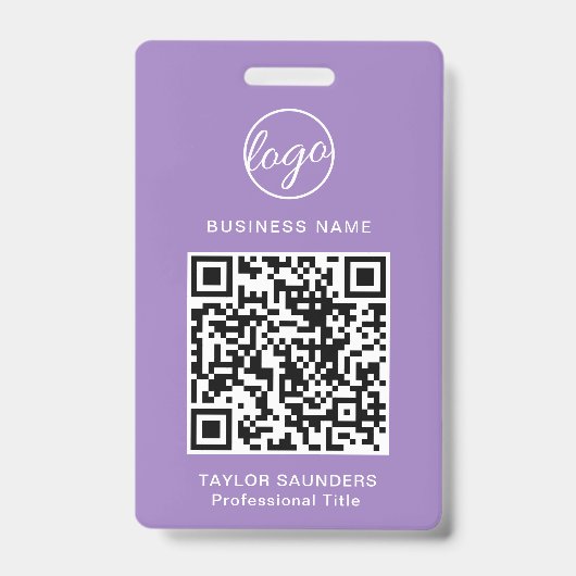 Badge Carte d'identité employé Code QR Lilac simple (Avant)