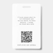 Badge Carte d'identité employé Code QR Logo Minimal Mode (Arrière)