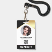 Badge Carte d'identité employé Code QR Photo Nom Or Noir (Avant avec lanière)