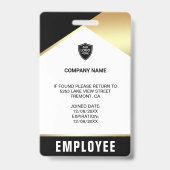 Badge Carte d'identité employé Code QR Photo Nom Or Noir (Arrière)