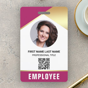 Badge Carte d'identité employé Code QR Photo Nom Or Rose