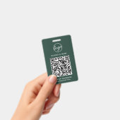 Badge Carte d'identité employé Code QR Vert Forêt Simple (Manuel / portable)