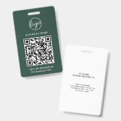 Badge Carte d'identité employé Code QR Vert Forêt Simple (Avant & arrière)