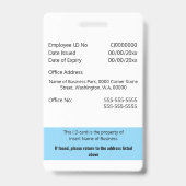 Badge Carte d'identité employé CUSTOM modifiable bleu bl (Arrière)