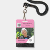Badge Carte d'identité employé DIY modèle rose noir blan (Avant avec lanière)