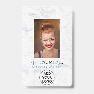 Badge Carte d'identité employé logo en marbre blanc chic