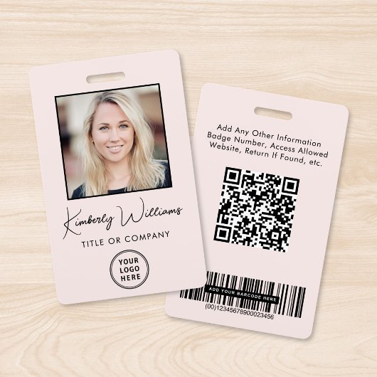 Badge Carte d'identité employé rose avec code QR et code