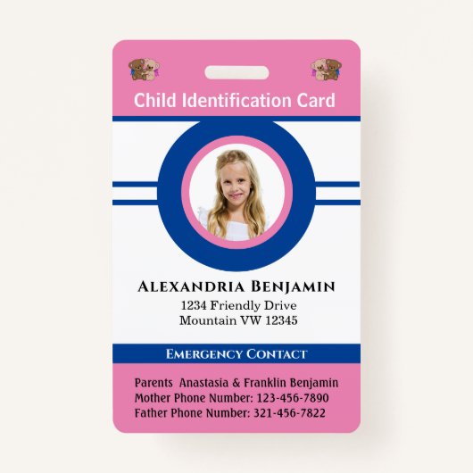 Badge Carte d'identité Garçon fille photo personnalisée (Devant)