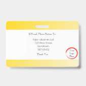 Badge Carte d'identité jaune vif (Horizontale) (Arrière)