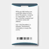 Badge Carte d'identité Logo photo de l'employé Personnal (Arrière)