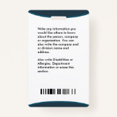 Badge Carte d'identité Logo photo de l'employé Personnal (Dos)