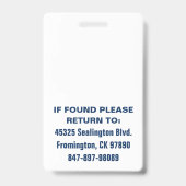 Badge Carte d'identité Médica Rouge Blanc et Bleu (Arrière)