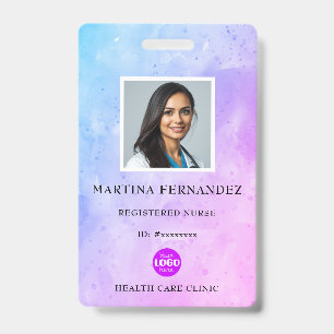 Badge Carte d'identité médicale aquarelle violette pour