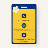 Badge Carte d'identité minimaliste bleu et jaune (Dos)