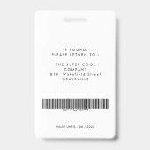 Badge Carte d'identité moderne avec photo et nom (Arrière)