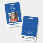 Badge Carte d'identité moderne bleue code-barres employé (Avant & arrière)