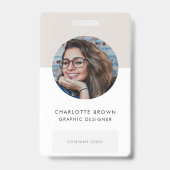 Badge Carte d'identité moderne | Logo de nom photo gris (Front)