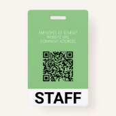 Badge Carte d'identité moderne verte Entreprise Employé  (Dos)