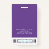 Badge Carte d'identité moderne violet Code barre employé (Dos)