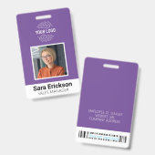 Badge Carte d'identité moderne violette avec code-barres (Avant & arrière)