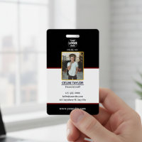 Carte d'identité noire moderne avec photo et logo