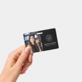 Badge Carte d'identité noire Nom photo Logo Code QR (À main)