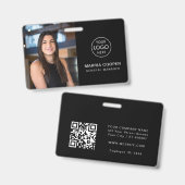 Badge Carte d'identité noire Nom photo Logo Code QR (Recto et verso)