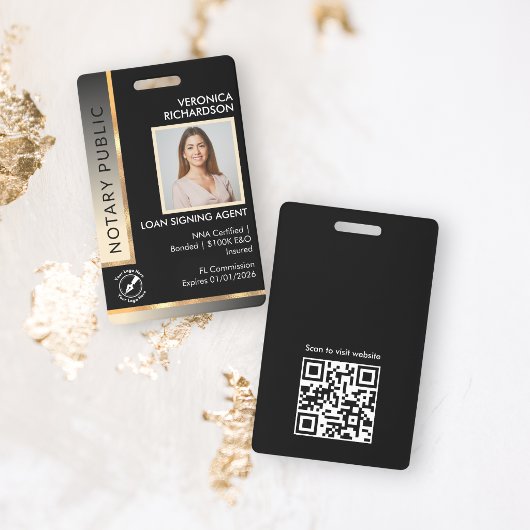 Badge Carte d'identité notariale avec code QR, noire et