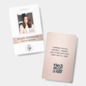 Badge Carte d'identité or rose photo de l'employé métall (Recto et verso)