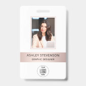 Badge Carte d'identité or rose photo de l'employé métall (Face)