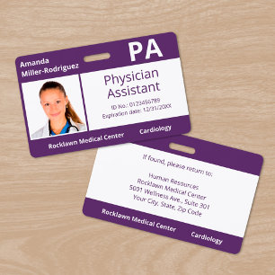 Badge Carte d'identité personnalisée de l'hôpital violet