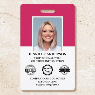 Badge Carte d'identité personnalisée Logo photo rose mod