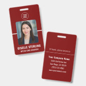 Badge Carte d'identité personnalisée pour employés Rouge (Avant & arrière)
