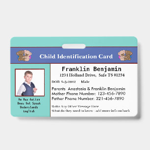 Badge Carte d'identité personnalisée pour enfant avec ph