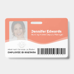 Badge Carte d'identité photo avec code-barres orange pou