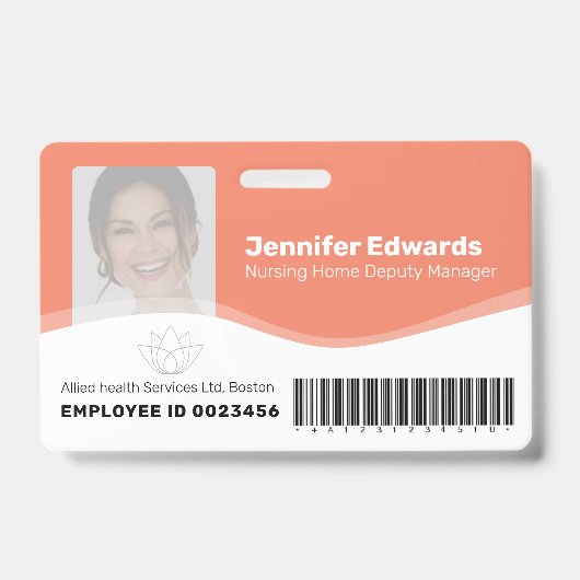 Badge Carte d'identité photo avec code-barres orange pou (Avant)