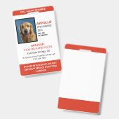 Badge Carte d'identité photo de chien de service Rouge B (Avant & arrière)