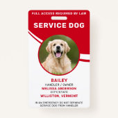 Badge Carte d'identité photo de chien de service simple  (Devant)